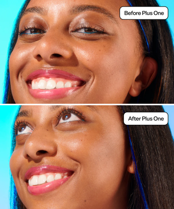 model's face showing before and after putting the sunscreen on