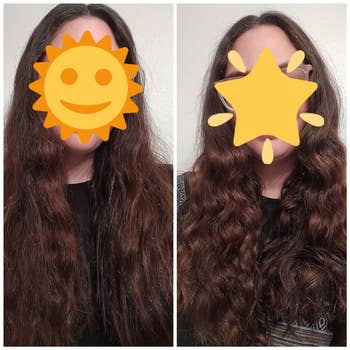 reviewer before and after using the hair mask and you can see that their hair looks softer and more hydrated after using the mask