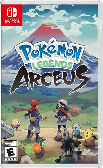 the pokemon legends arceus box art showing both the male and female player characters