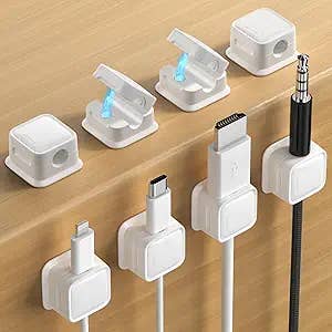 Magnetic cablegram  organizer acceptable   connected  a desk, showcasing assorted  cord types neatly attached for casual  absorption   and tidiness
