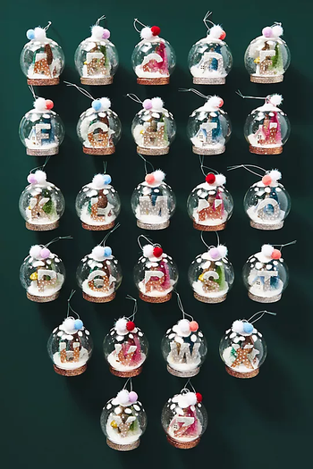 26 snow globe ornaments for each letter of the alphabet