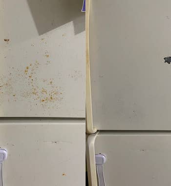 reviewer's rust-stained fridge and then after completely clean
