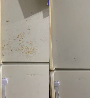 reviewer's rust-stained fridge and then after completely clean