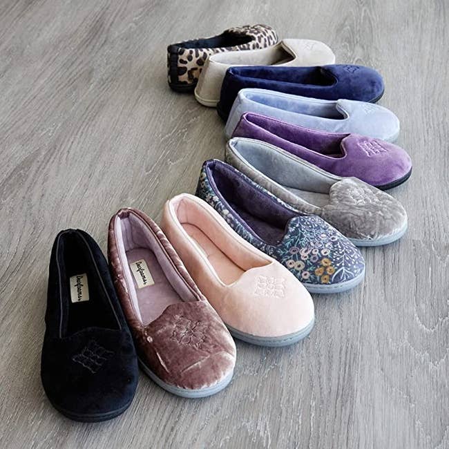 a selection of the loafer-style slipper in a mix of different colors 
