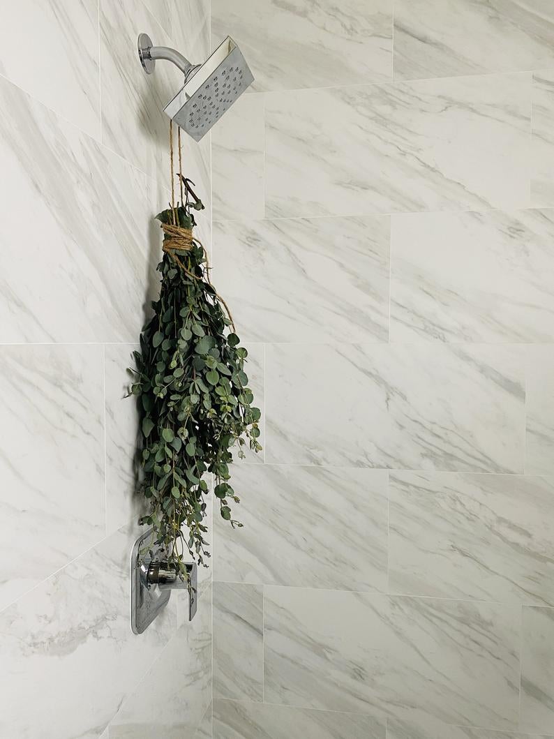 the twine-wrapped bundle in a shower
