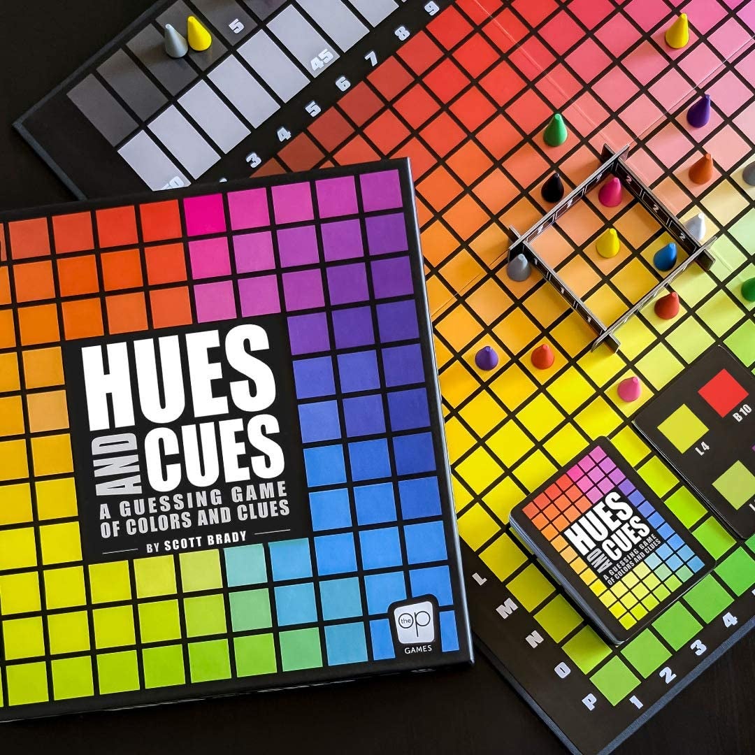 the board game, which looks like a color gradient divided into little squares, and game pieces