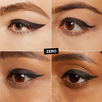 four different model's with varying skin tones showing their eyes with eyeliner in shade 'zero'