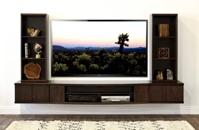 Image of the brown floating entertainment center