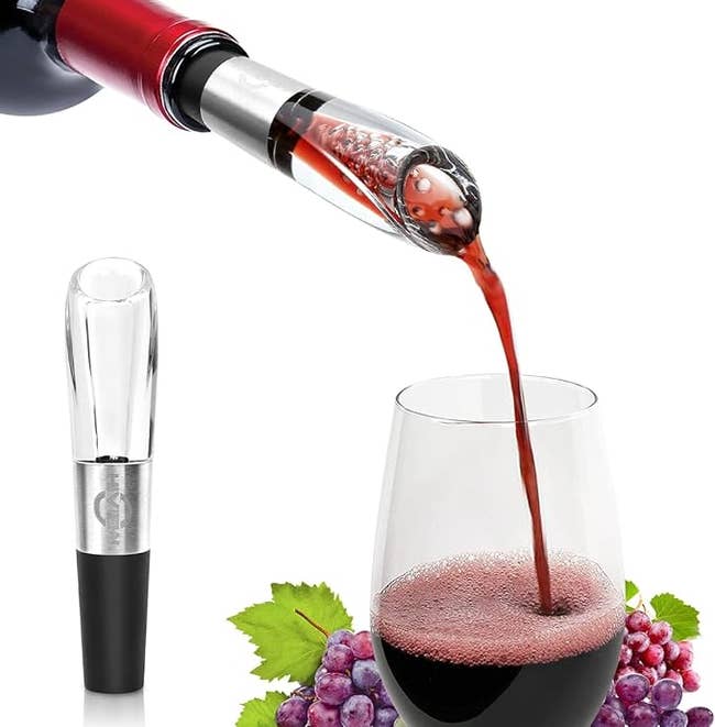 The aerator in a pouring wine bottle