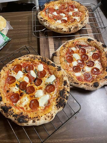 A reviewer's neopolitan-style pepperoni pizzas
