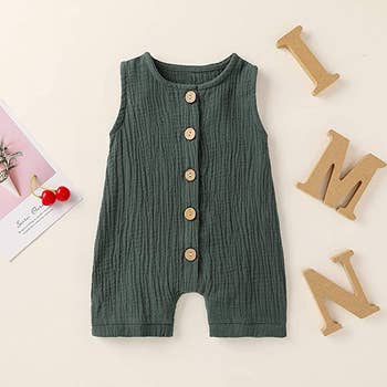 the cotton linen romper in olive green 