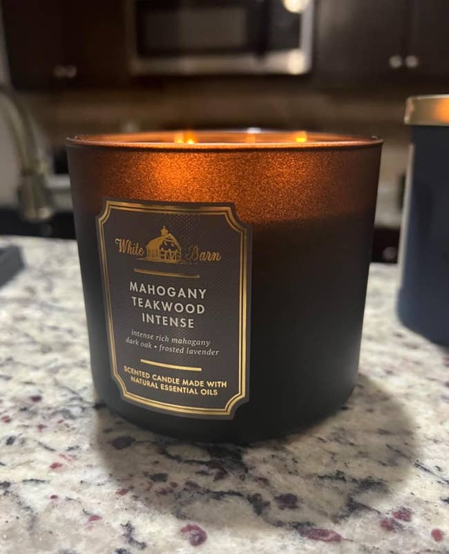 Scented candle labeled 