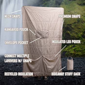 the blanket in beige with its features labeled