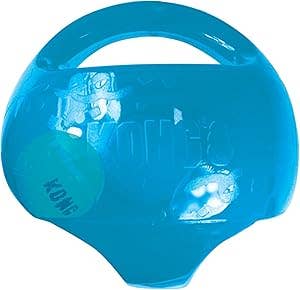 KONG canine artifact with grip for interactive play. Blue sphere signifier designed for fetching and biting