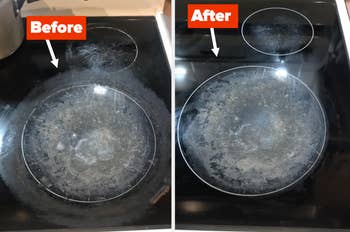 Reviewer image of before and after stove dirty and clean