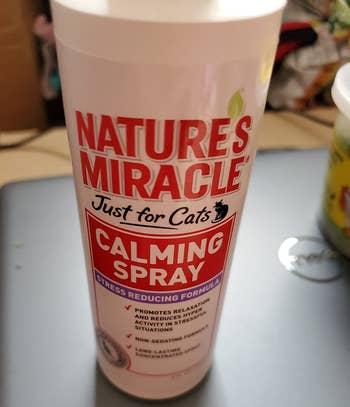 reviewer's bottle of calming spray