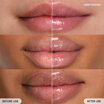 Three models' lips before and after using Laneige lip mask