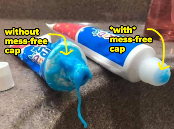 a messy toothpaste and a not messy one with the cap on it 