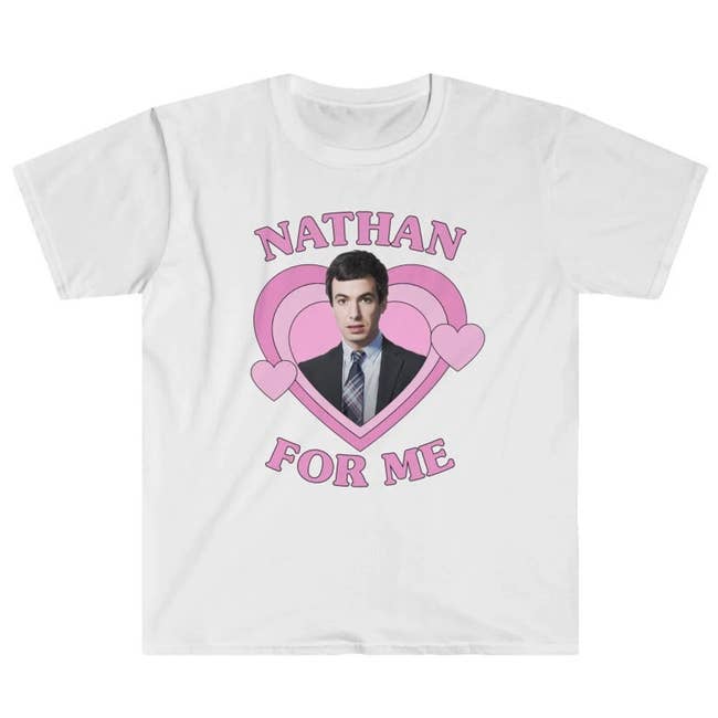 tee with heart and nathan fielder's face that says nathan for me 