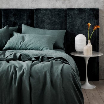 the duvet set in a blueish green color