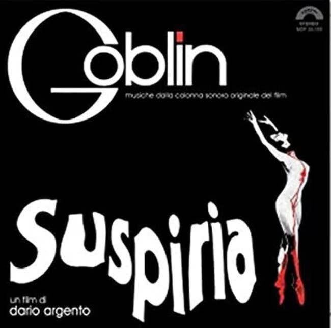 Album cover for Goblin's 'Suspiria' soundtrack with stylized dancer and film title