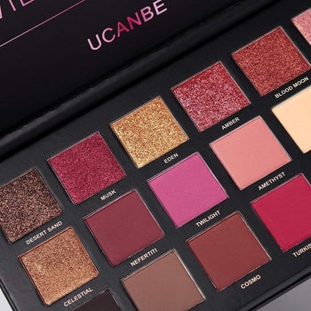 close up of palette showing the different pink shades