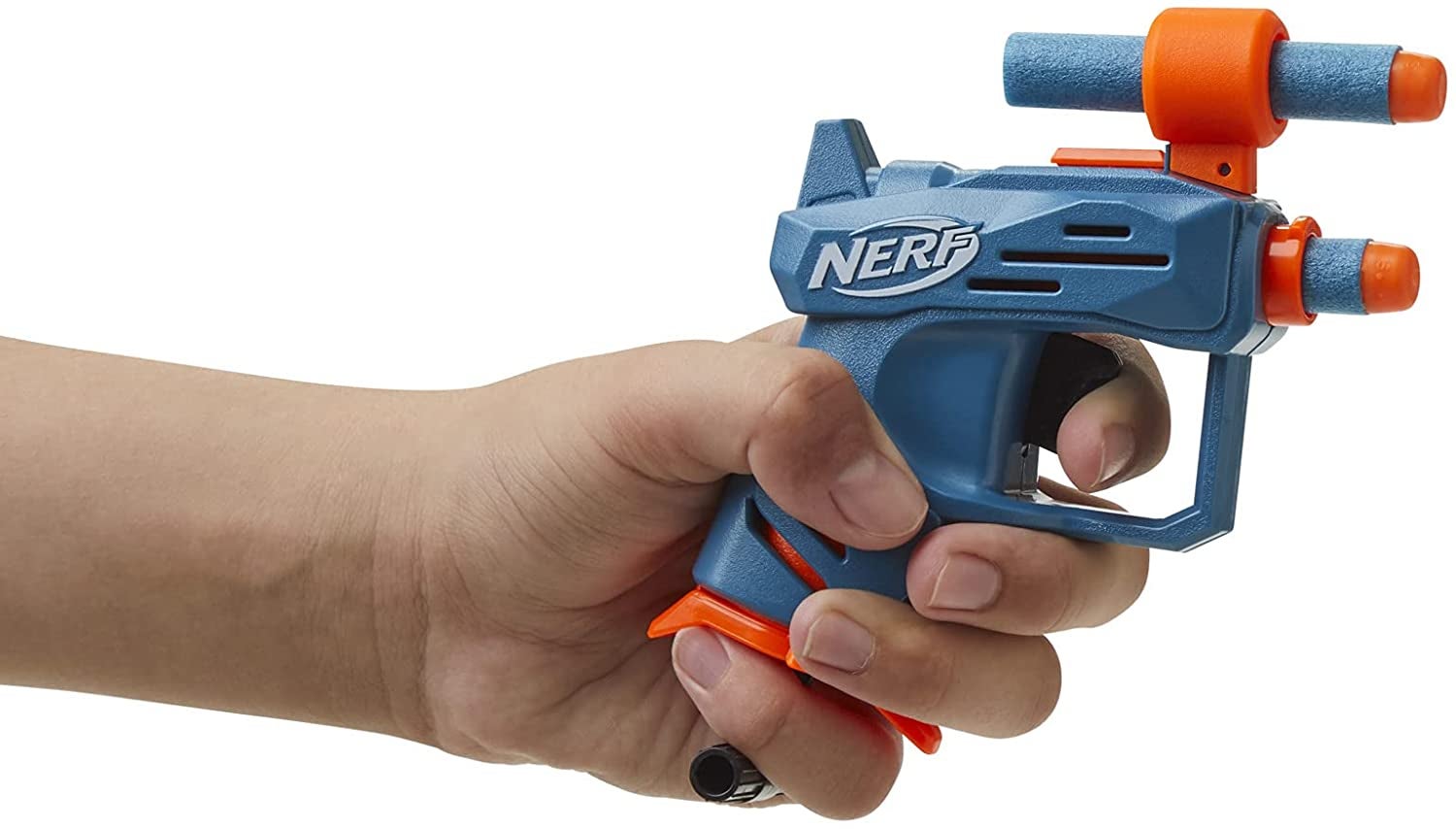 someone holding the mini nerf gun that holds two darts