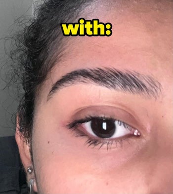 after photo of the same reviewer's lashes looking thick and defined after applying the eyebrow gel