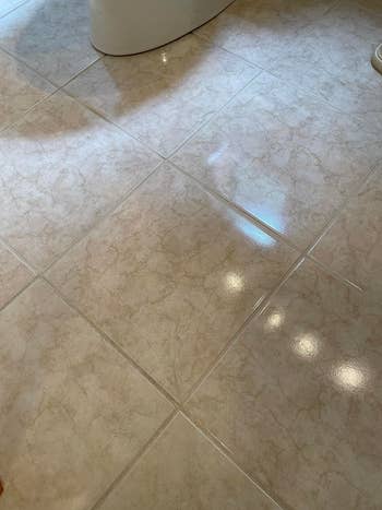 Shiny tiled bath  level  reflecting light, creating a cleanable  and polished look