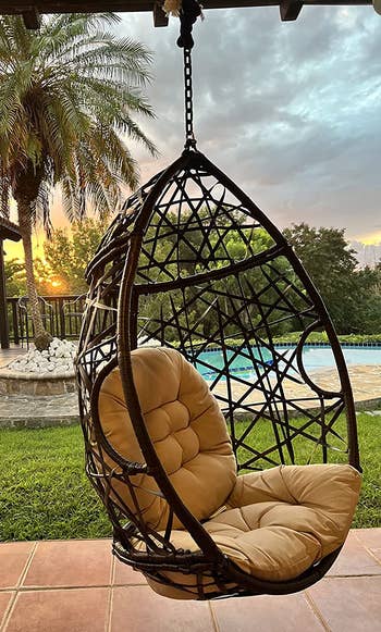 Reviewer image of the hanging chair outside