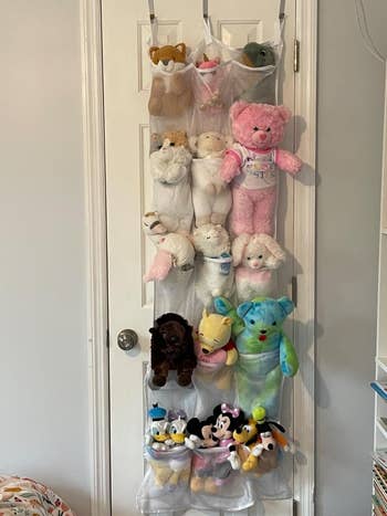 another reviewer's organizer holding a variety of stuffed animals