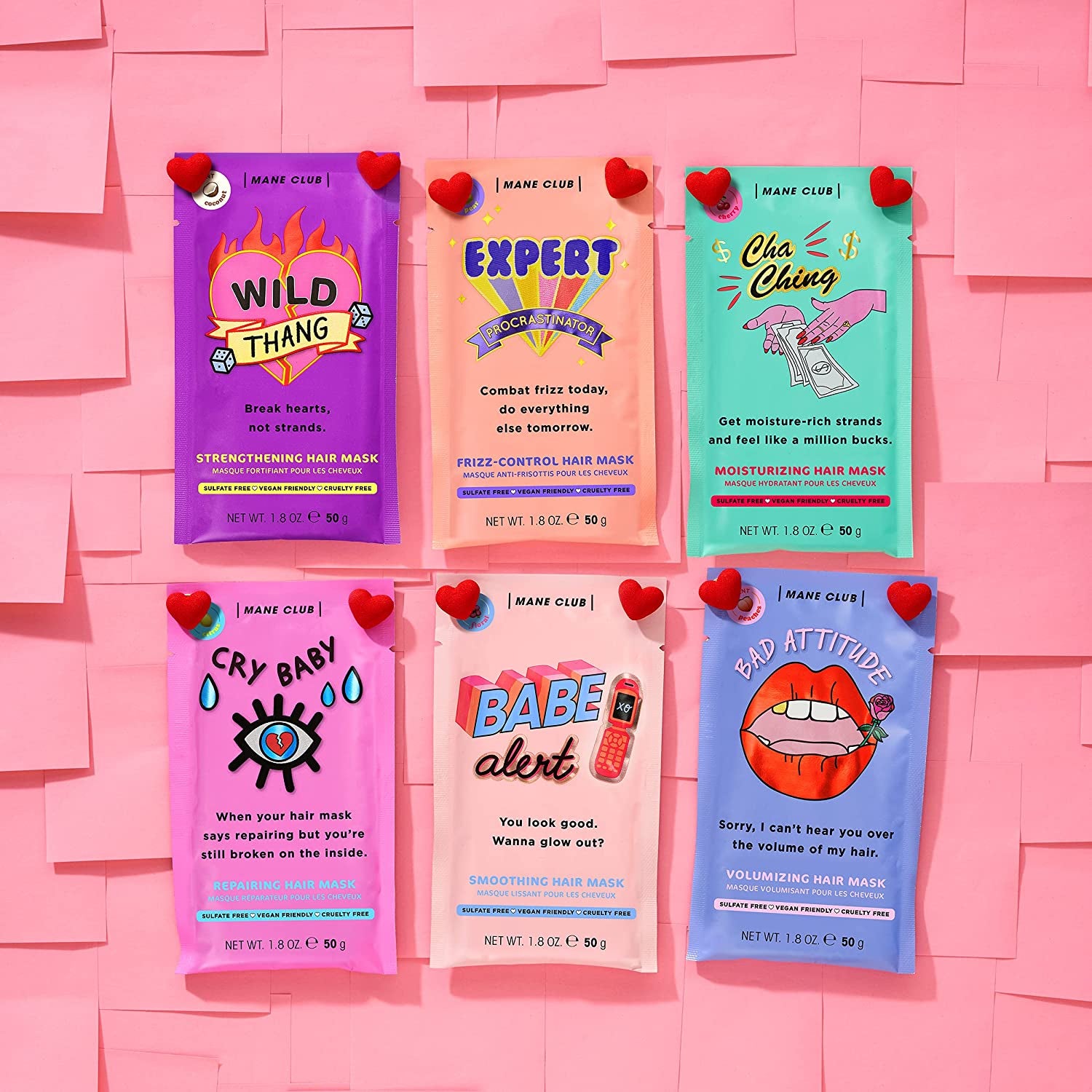 six different mane club hair mask packets