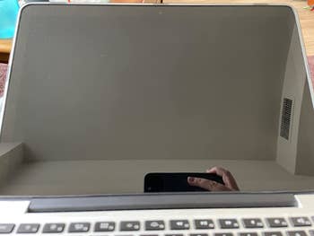 the same laptop screen with no streaks in sight after it was cleaned with the kit