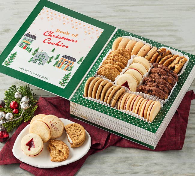 book of christmas cookies box filled with assorted cookies