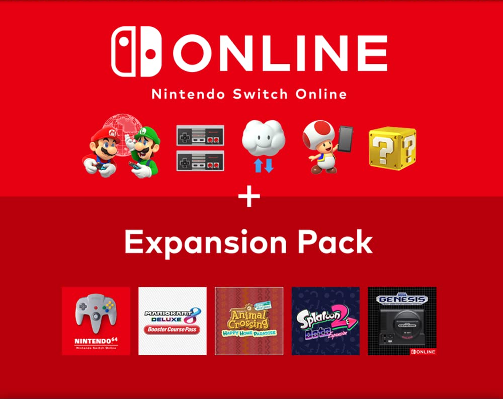 a graphic for the switch online expansion pack membership showing some of the benefits