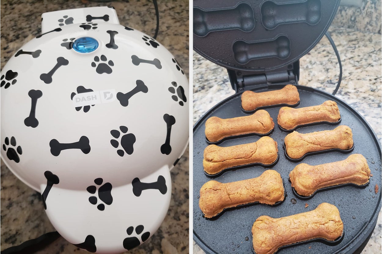 Two reviewer images of the Dash treat maker exterior and interior 