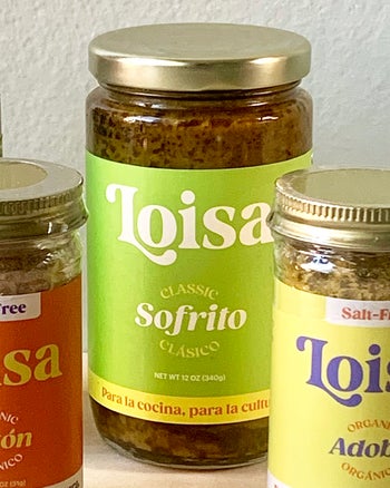 the jar of Loisa sofrito on kitchen countertop