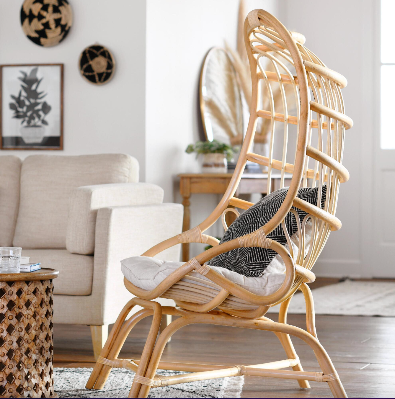 rattan cocoon chair in living room
