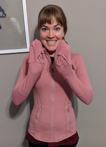 nulu hooded define jacket in pink taupe (8) & 28” aligns in spray