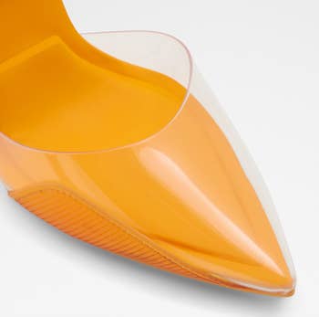 Close-up of front of orange heel
