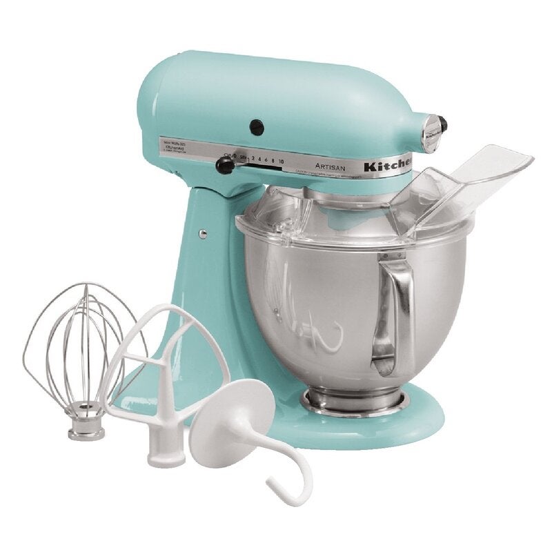 The robin's egg blue kitchenaid with attachments