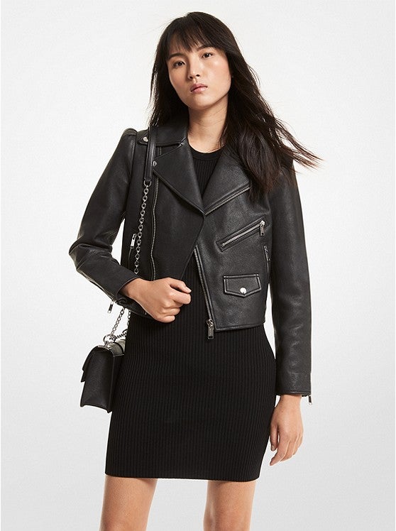 Image of model wearing black jacket