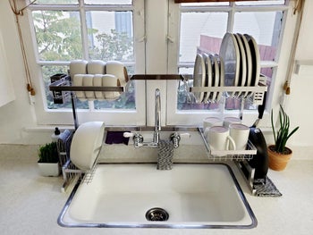 reviewer photo of two-tier over the sink dish rack