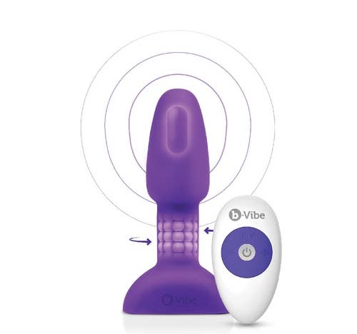 Purple plug next to white wireless remote