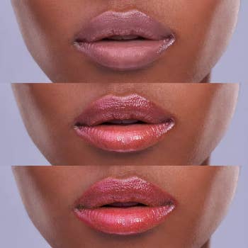 the balm adjusting to a shiny but natural looking shade on model's lips