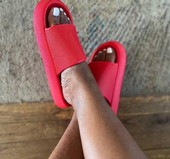 image of another reviewer wearing the red sandals
