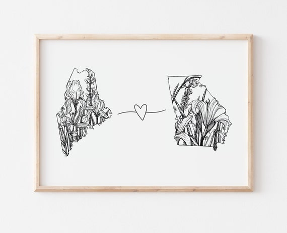 print of Maine and Georgia with a heart in between them