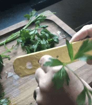 A gif of someone stripping an herb