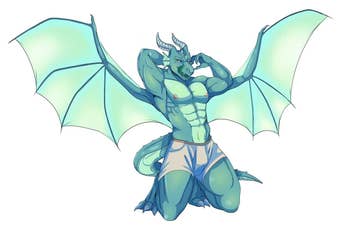 Illustration of green and blue sexy dragon