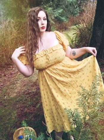 reviewer photo wearing yellow nap dress